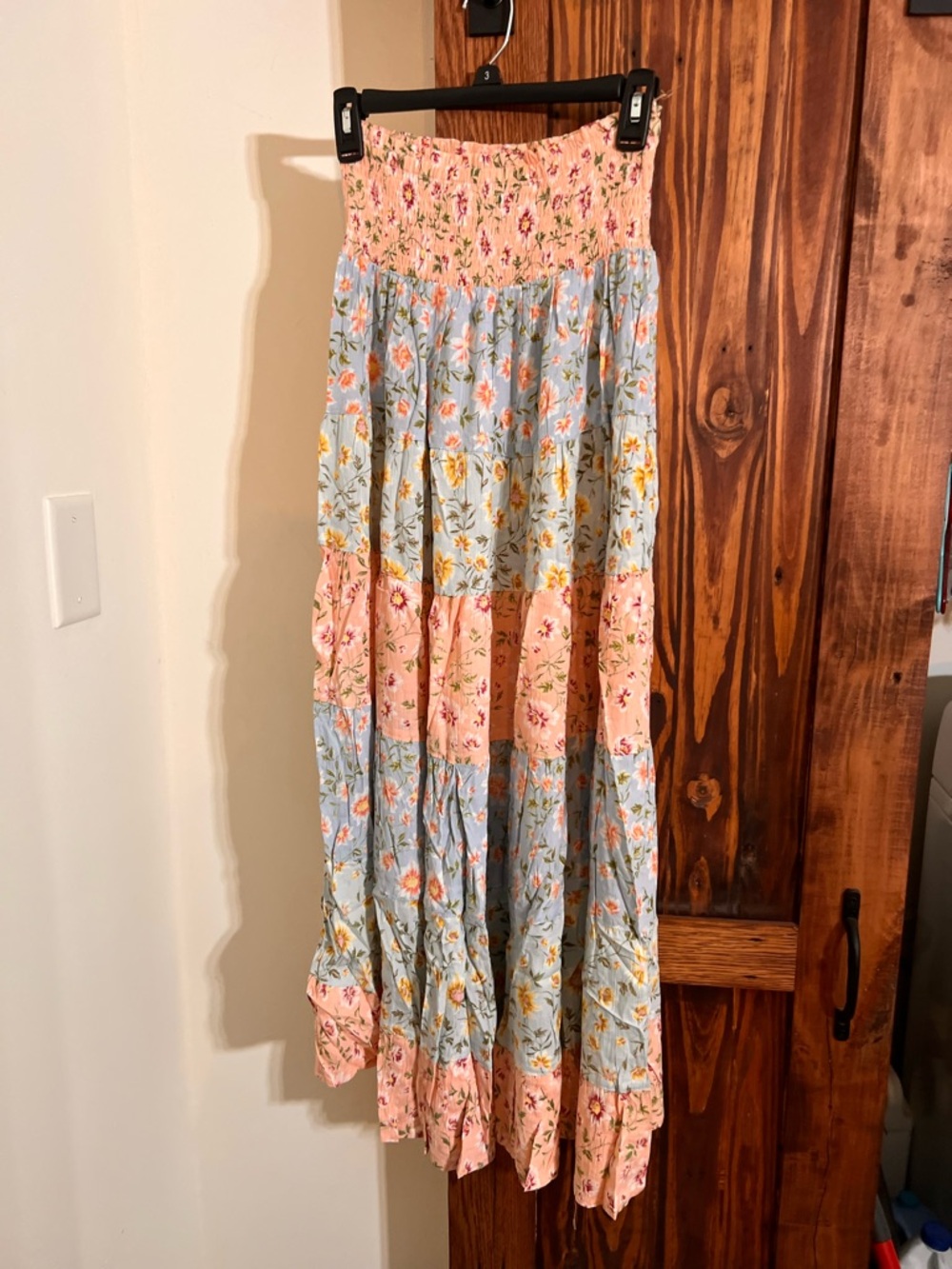 NWT Floral Tiered Maxi Skirt in Pink and Light Blue